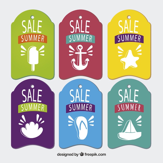 Colored summer sales tags with nice drawings