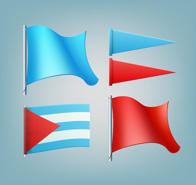 Free vector colored textile flags with different forms in red and blue color combination