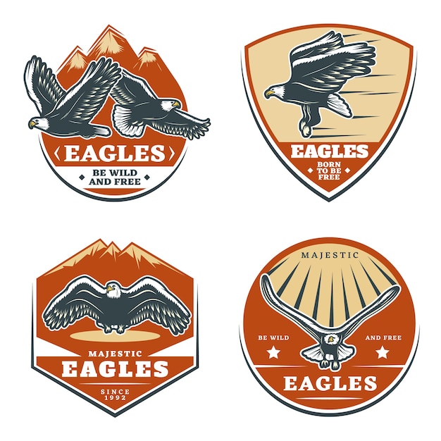 Free vector colored vintage american eagles emblems set