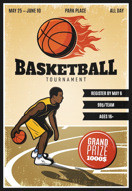 Colored Vintage Basketball Championship Poster Vector Template – Free Download