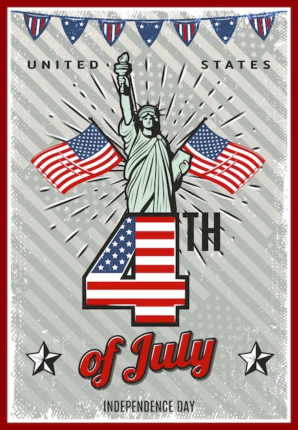 Бесплатное векторное изображение Цветной старинный плакат ко дню независимости