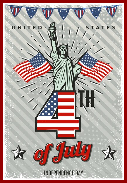 Free Vector colored vintage independence day poster