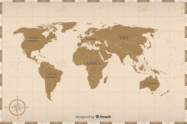 色のビンテージ世界地図コンセプト