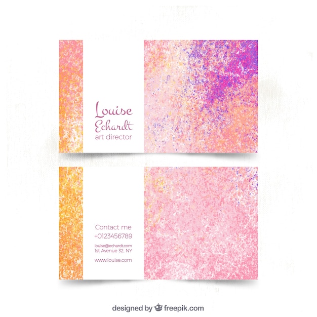 Free vector colored visiting card in watercolor style