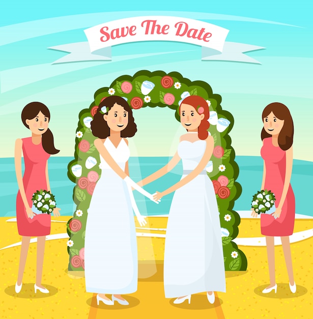 Free vector colored wedding people orthogonal composition