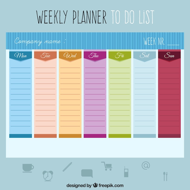 無料ベクター リストを行うには色の毎週プランナー