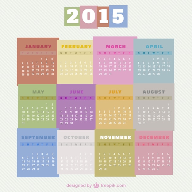 Free vector colorful 2015 calendar