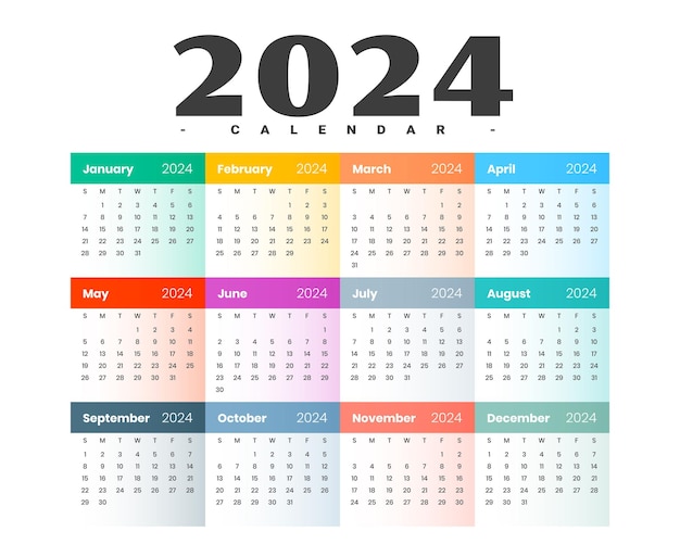 Vettore gratuito il modello di calendario colorato del programma annuale 2024 organizza il vettore giorno per giorno