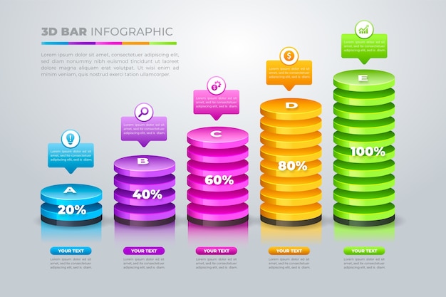 Free vector colorful 3d bars infographic