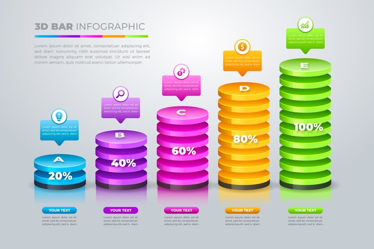 Free Vector colorful 3d bars infographic