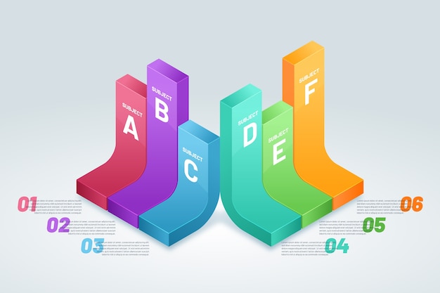 무료 벡터 화려한 3d 바 infographic