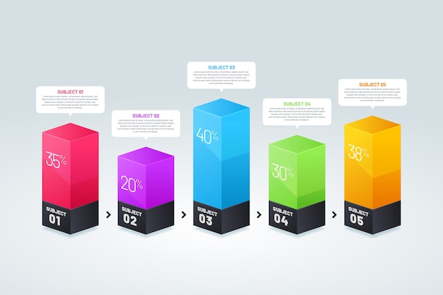 Free vector colorful 3d bars infographic