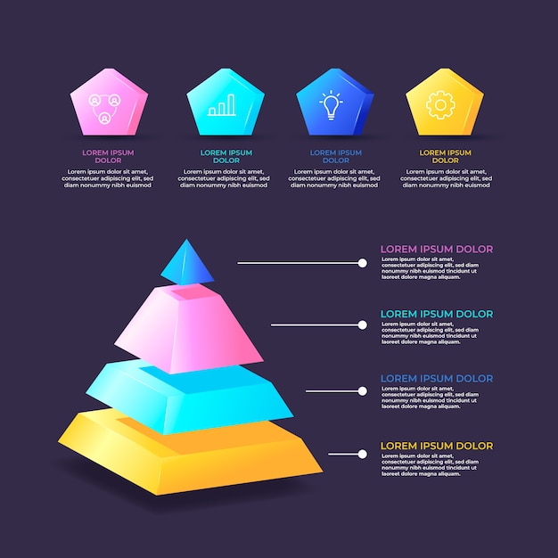 Free vector colorful 3d glossy infographic with steps