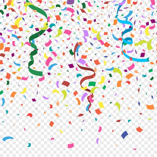 Бесплатное векторное изображение Цветной абстрактный фон с падающими кусочками конфетти, изолированными на прозрачном фоне вектор