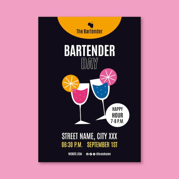 Free vector colorful abstract the bartender flyer