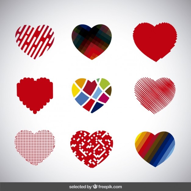 Free vector colorful abstract hearts collection