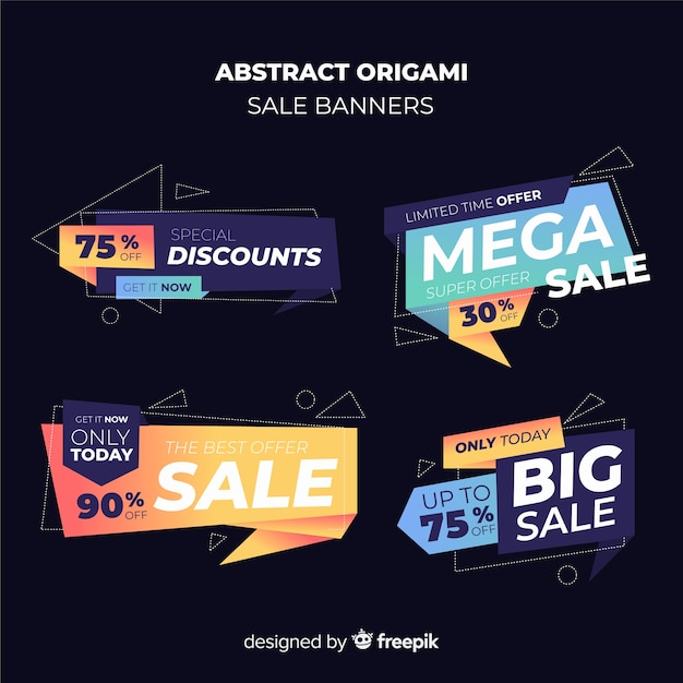 Colorful abstract origami sale banner set