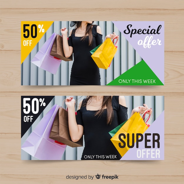 Free vector colorful abstract sale banner with photo