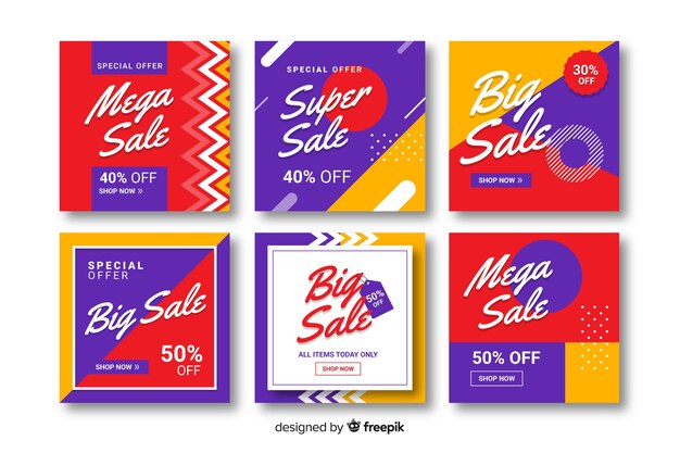 Colorful abstract sale instagram post collection with photo