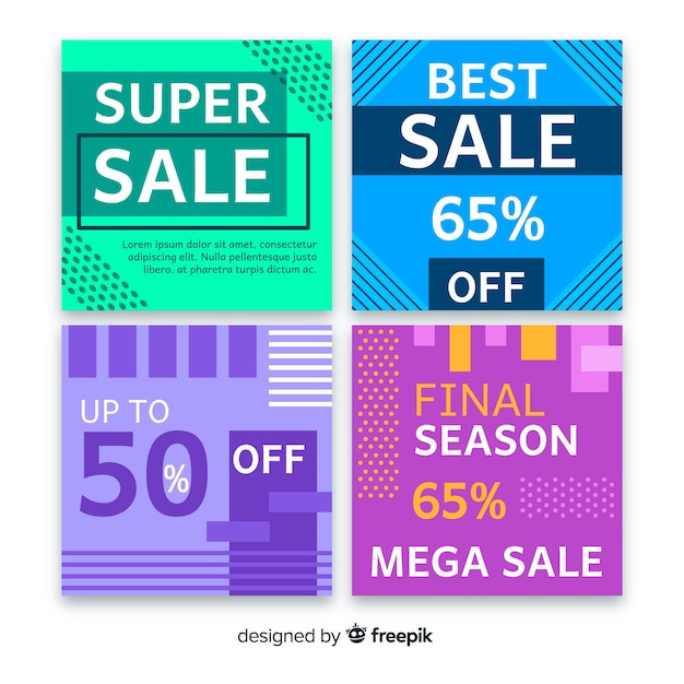 Free vector colorful abstract sale instagram post collection