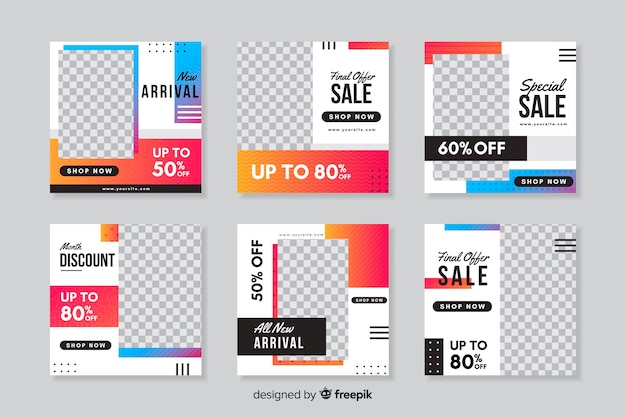 Free vector colorful abstract sale instagram post collection