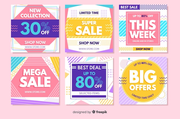 Free vector colorful abstract sale instagram post collection