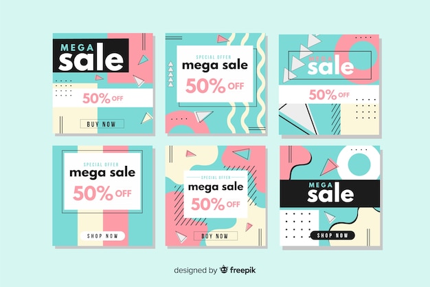 Colorful abstract sale instagram post set with image