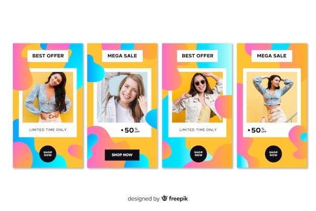 Free vector colorful abstract sale instagram stories with photo