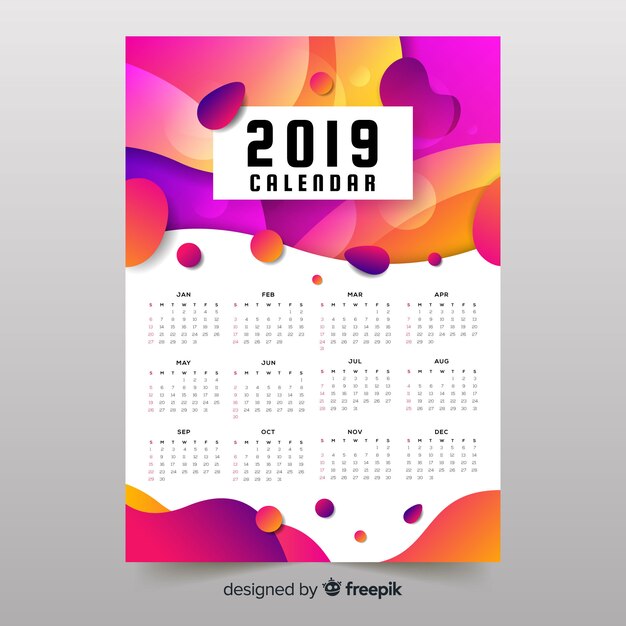 Colorful abstract shapes 2019 calendar 