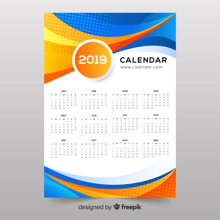 Free Vector colorful abstract shapes 2019 calendar 