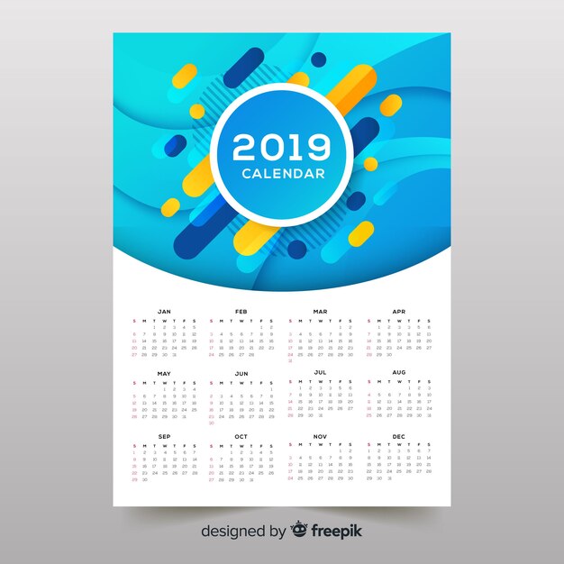 Colorful abstract shapes 2019 calendar 