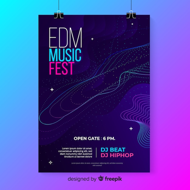 Colorful abstract waves music poster template