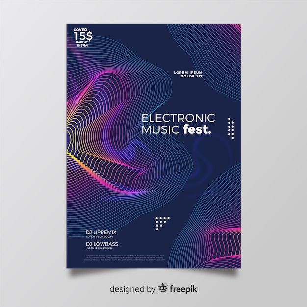 Colorful abstract waves music poster template