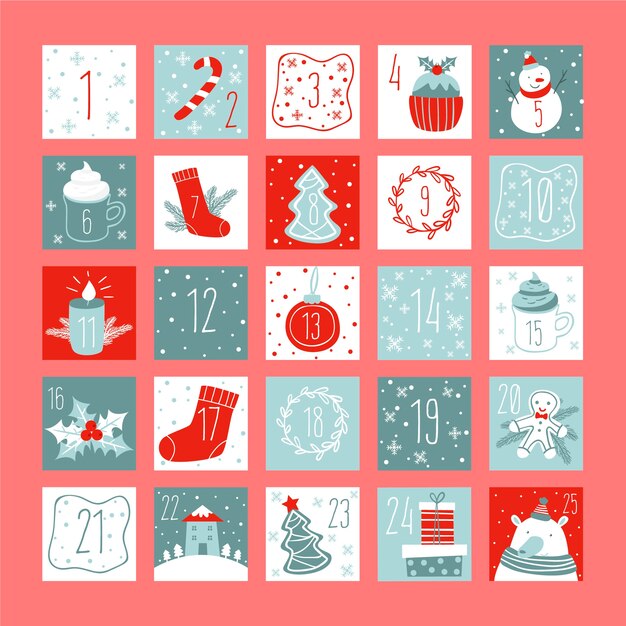 Colorful advent calendar in flat design
