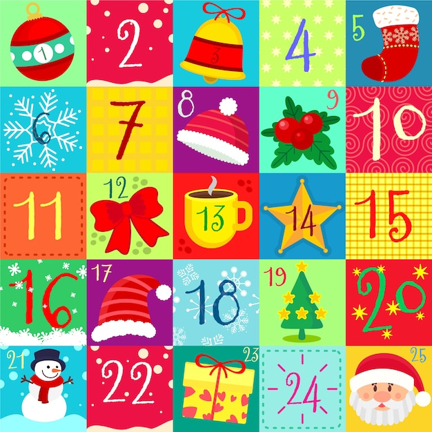 Free vector colorful advent calendar in flat design