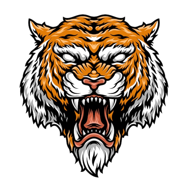 Colorful aggressive strong tiger head