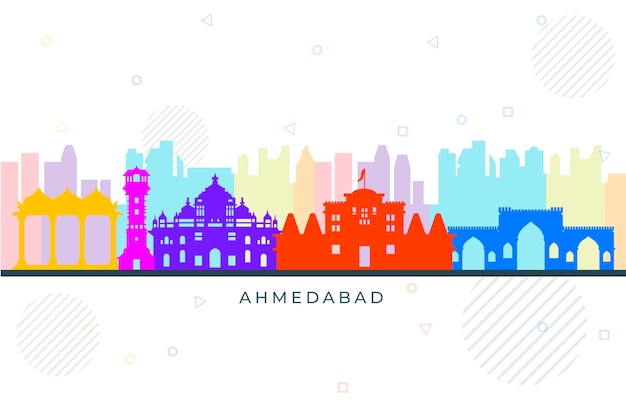 Free vector colorful ahmedabad skyline