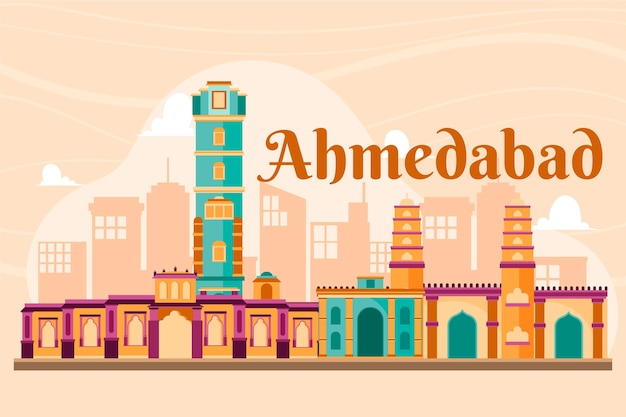 Colorful ahmedabad skyline