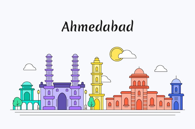 Free vector colorful ahmedabad skyline