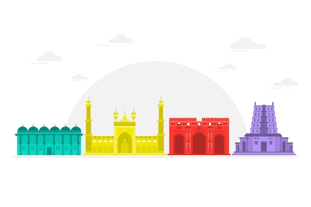 Free vector colorful ahmedabad skyline