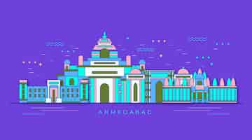 Vettore gratuito skyline colorato di ahmedabad