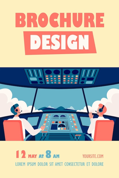 Colorful airplane cockpit isolated flyer template