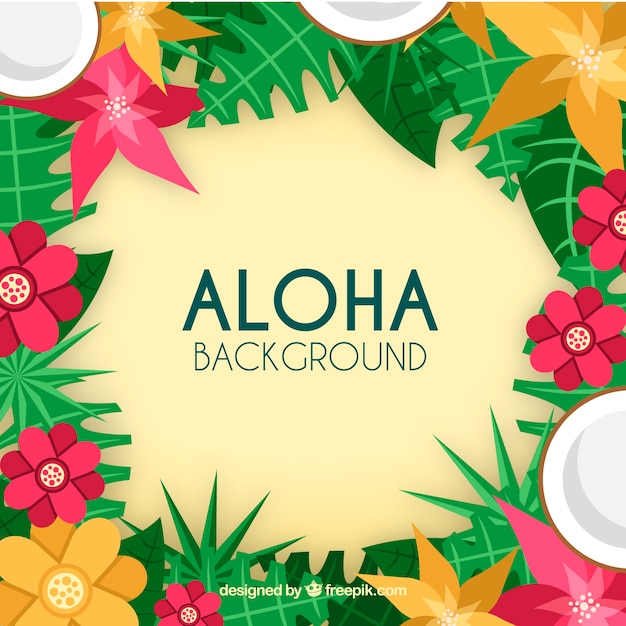 Vettore gratuito sfondo colorato di aloha con i fiori