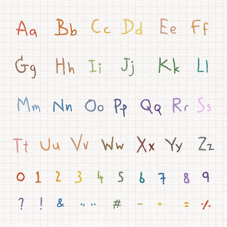 Free Vector colorful alphabet and number set on a white paper