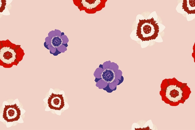 누드 핑크 바탕에 화려한 말미잘 꽃 패턴