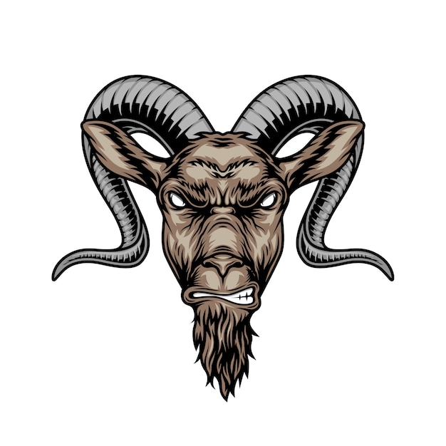 Colorful angry horned goat head