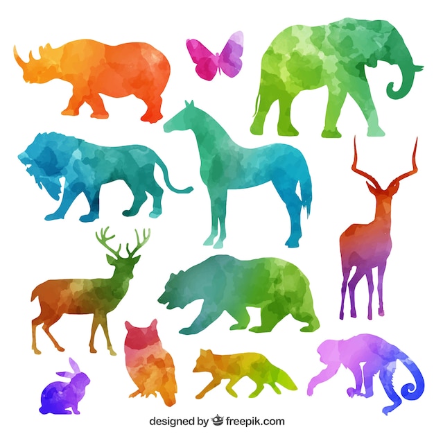 Free vector colorful animal silhouettes collection