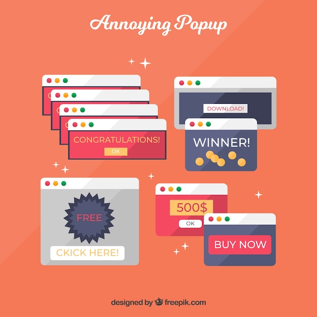 Free vector colorful annoying pop ups with flat design