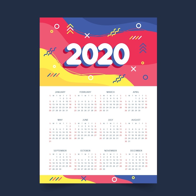 Free vector colorful annual schedule calendar