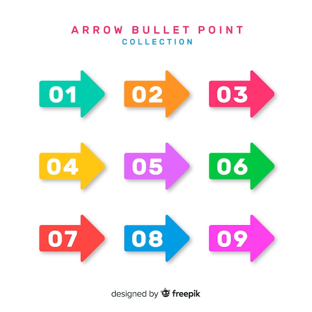 Free vector colorful arrow bullet point collection